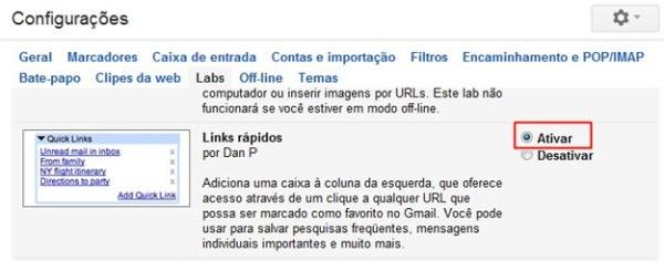 Habilitando o Links Rápidos