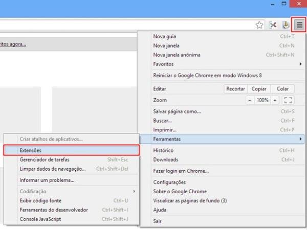 Abrindo as opções de extensão no Chrome