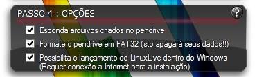 Escolhendo as opções para a finalização