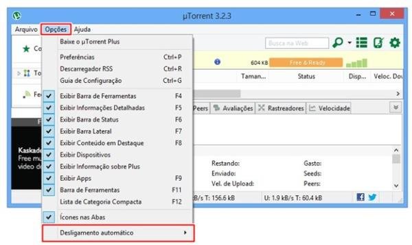 Acessando as configurações de desligamento