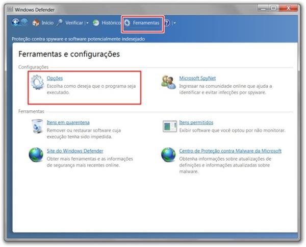 Acessando as configurações do programa