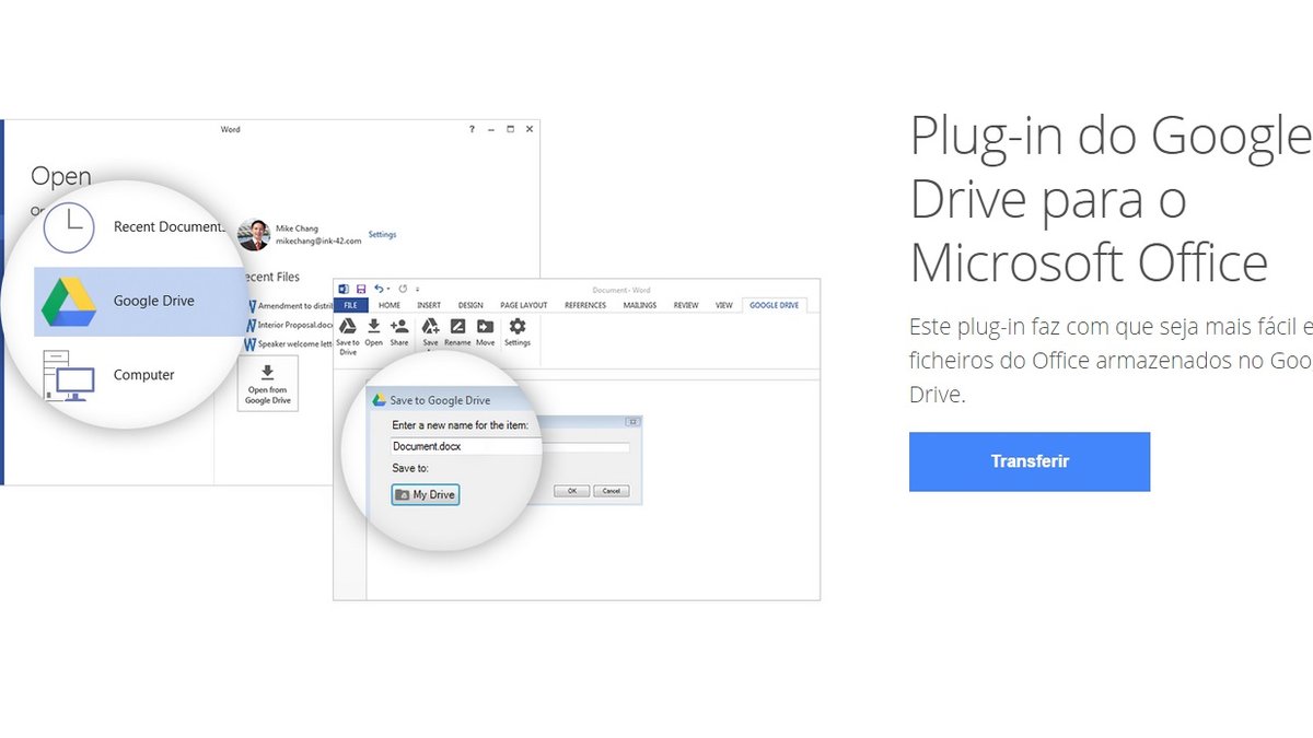 Como salvar documentos do Office diretamente no Google Drive