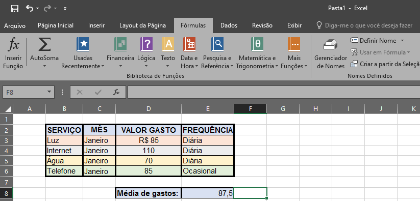 Tabela em excel