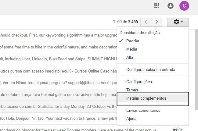Gmail complemento add-ons