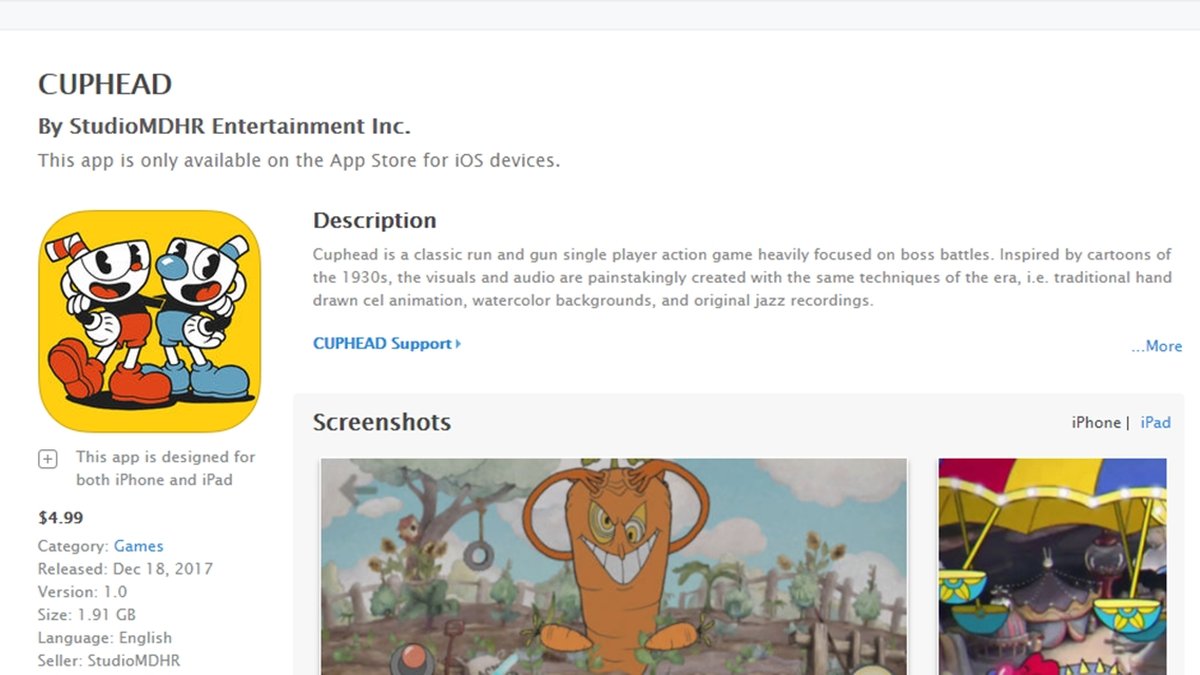 Versão falsa do famoso Cuphead aparece na App Store
