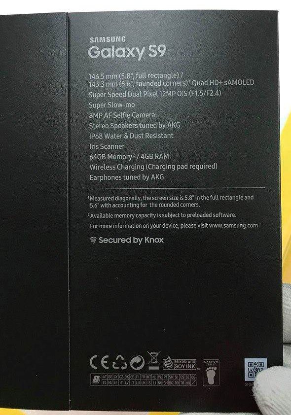 Imagem da caixa do Galaxy S9