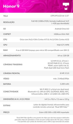 honor 9 specs especificações