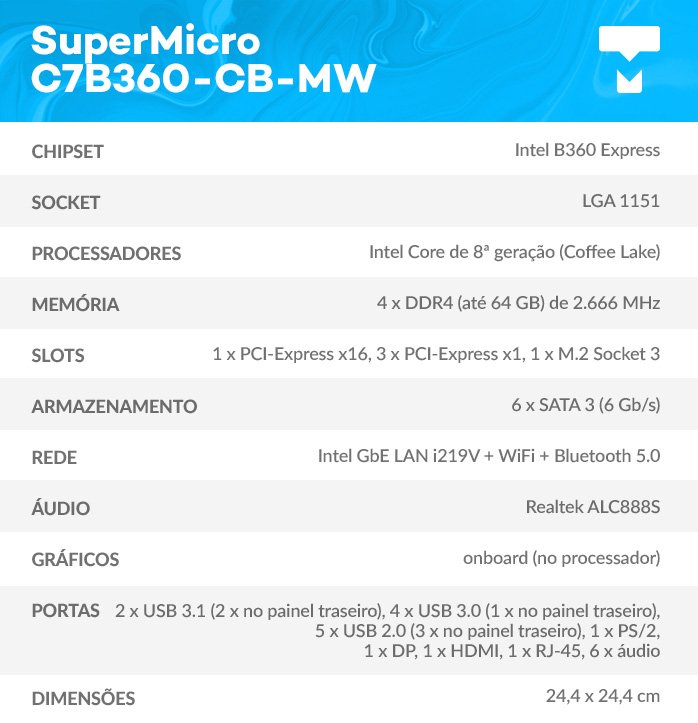 Dados SuperMicro C7B360-CB-MW