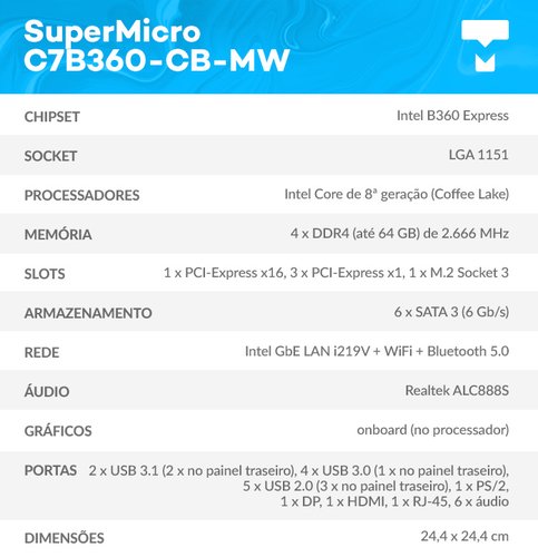 Dados SuperMicro C7B360-CB-MW