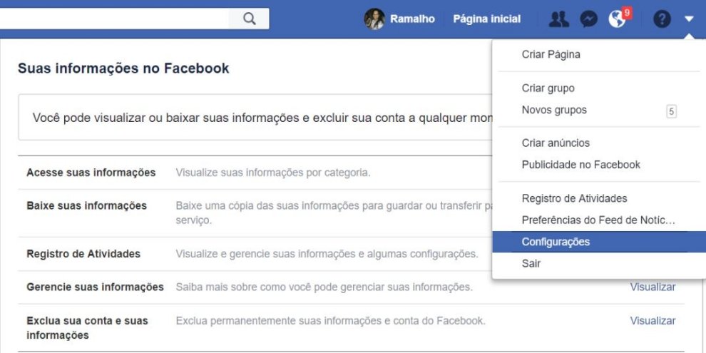 Como desativar ou excluir sua conta do Facebook