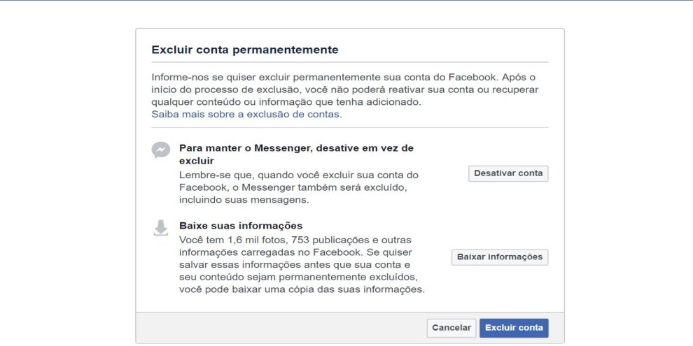 Como desativar ou excluir sua conta do Facebook