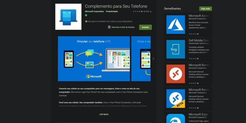 https://play.google.com/store/apps/details?id=com.microsoft.appmanager&hl=pt_BR