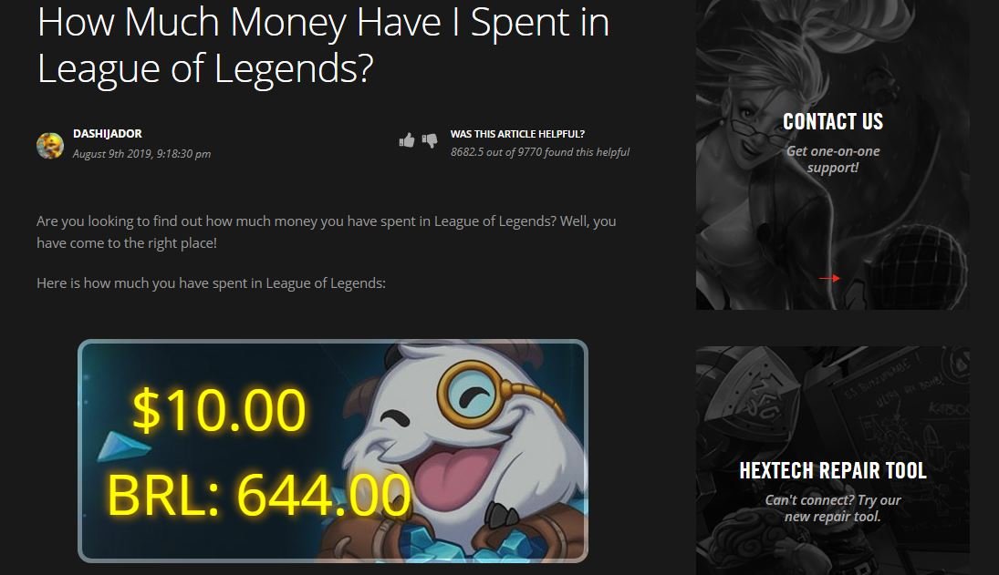 Ferramenta mostra o quanto você já gastou em dinheiro no League of Legends