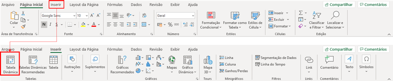 Inserir > Tabelas Dinâmicas