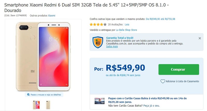 redmi 6 barato nas casas bahia