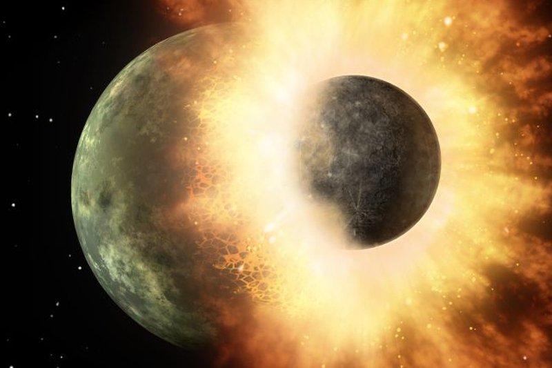 Simulação do choque entre os protoplanetas que originaram a Terra e a Lua