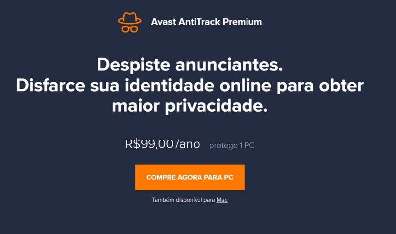 Pacote anual de proteção com AntiTracking por R$ 99/ano (Fonte: Avast/Divulgação)