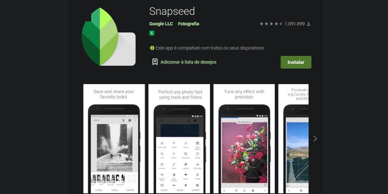Página do Snapseed na Play Store. (Fonte: Play Store/Reprodução)