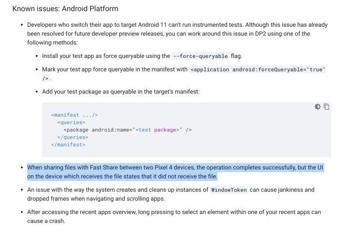 Vazamento detalha bug do Fast Share no Android 11.