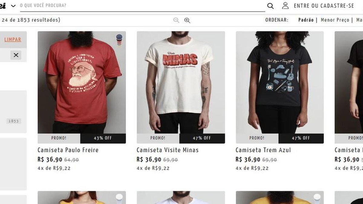 Todas as camisetas no site da Chico Rei estão por R$ 39,90