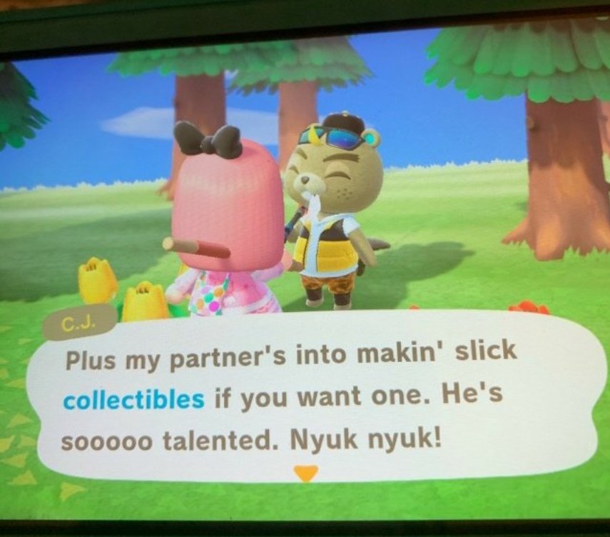 Personagem C.J. fala sobre seu companheiro em Animal Crossing: New Horizons.