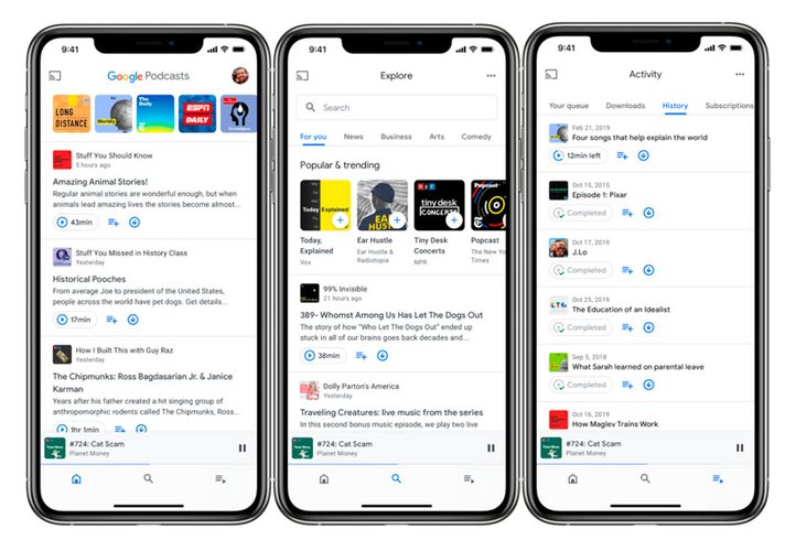 Nova interface do Google Podcasts