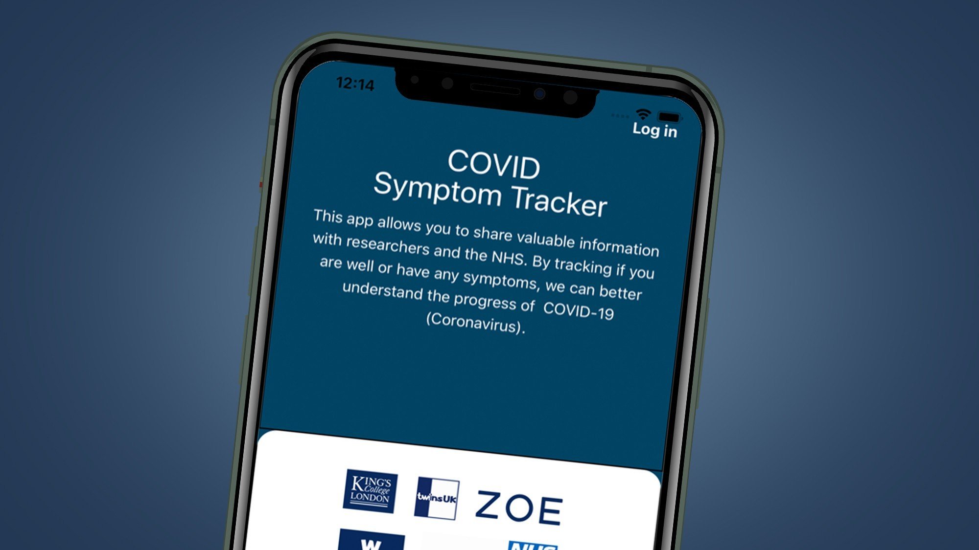 Interface do app Covid Symptom Tracker.