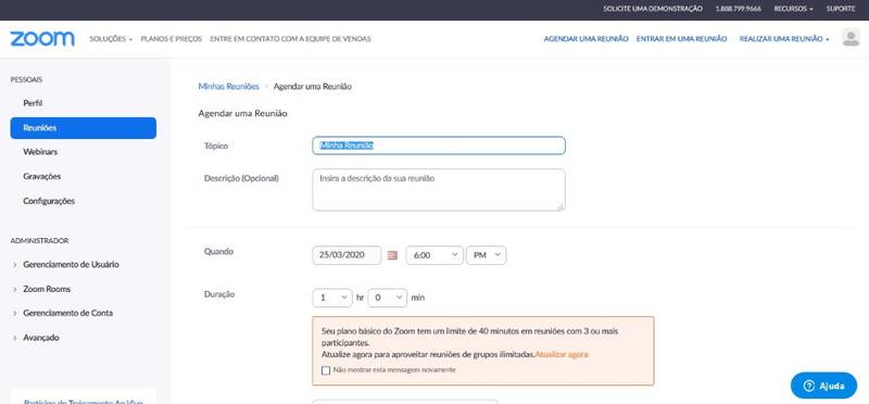 Usuários não pagantes conseguem fazer reuniões de até 40 minutos.