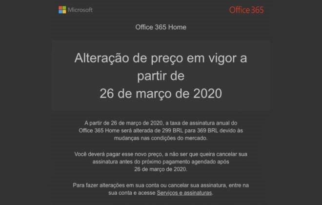 E-mail enviado pela empresa aos assinantes