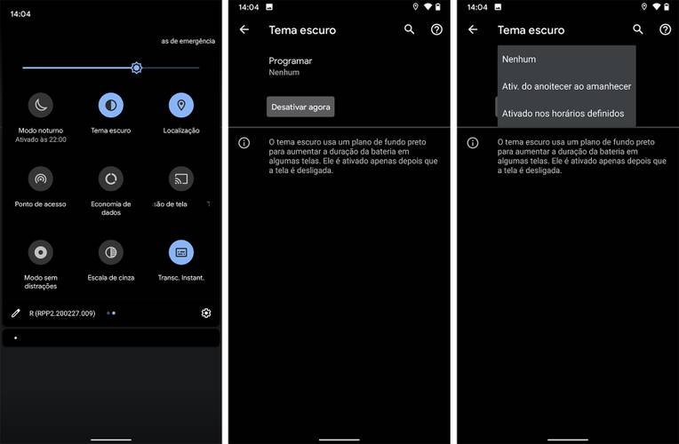 O 'Tema escuro', que altera a interface do sistema, agora poderá ser programável.