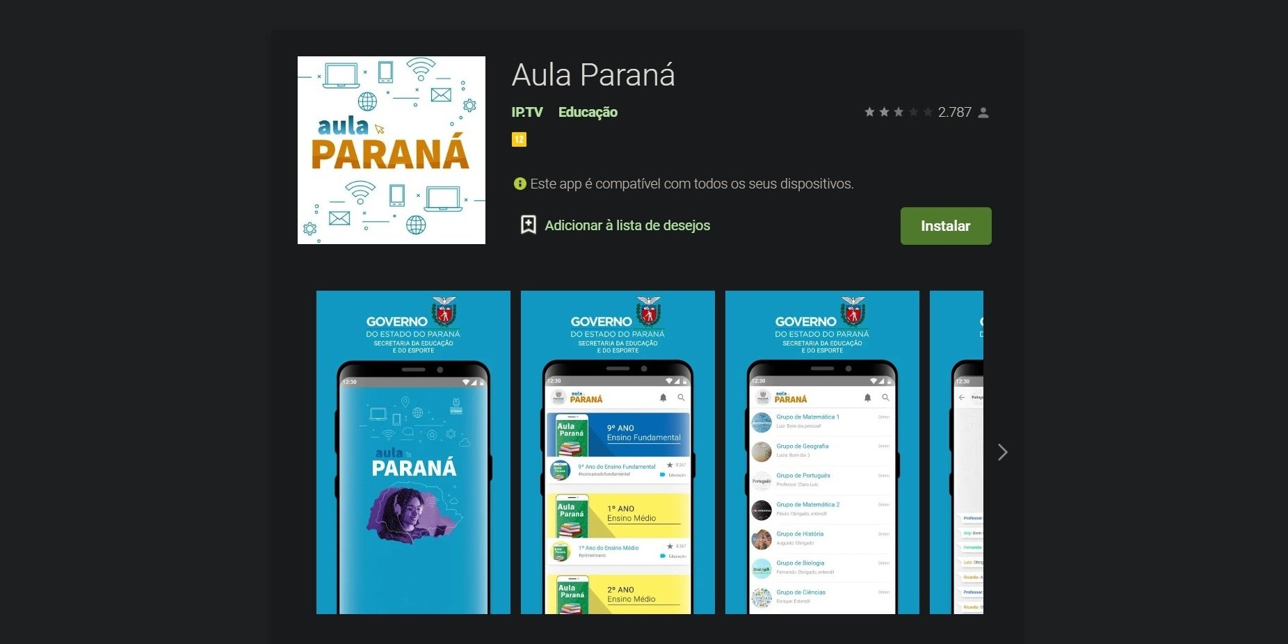 App Aula Paraná. (Fonte: Play Store)