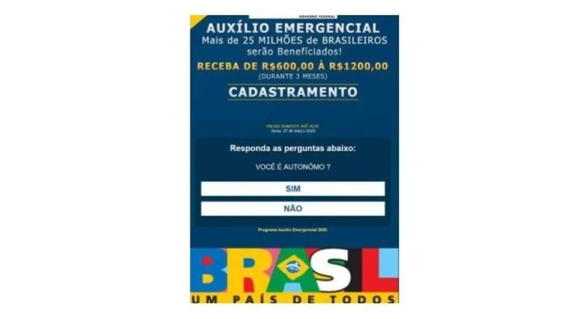 Exemplo de site falso que circula pela rede.