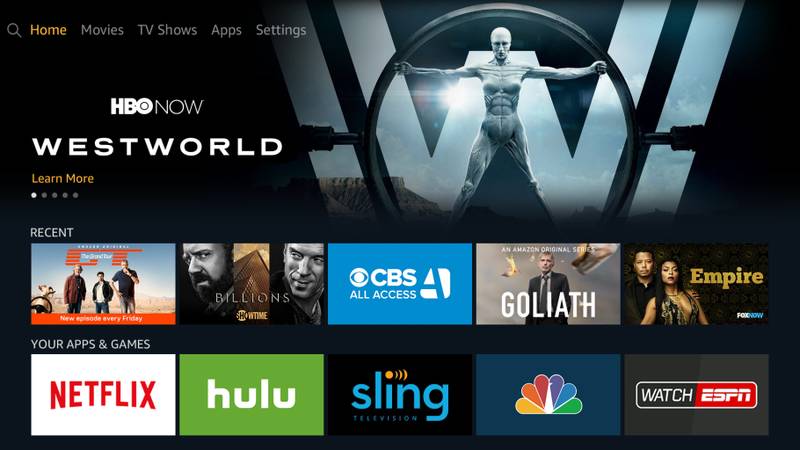 Imagem do menu de acesso aos aplicativos do Fire TV Stick.