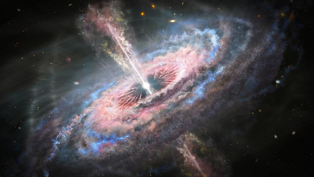 Reprodução artística de um quasar