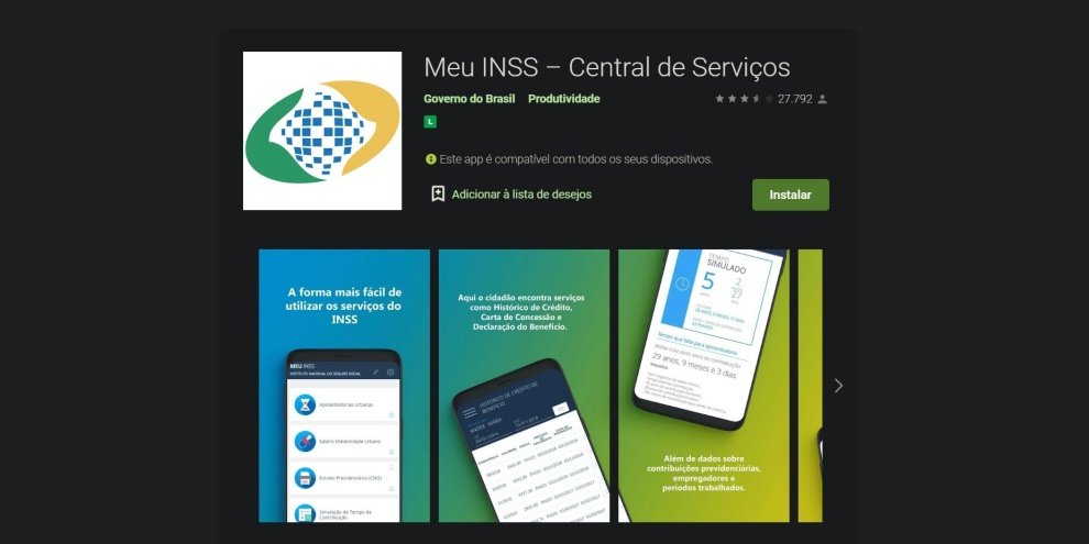 App Meu INSS para Android. (Fonte: Play Store/Reprodução)