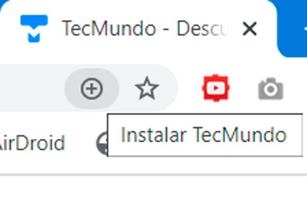 No Google Chorme, os sites podem ser instalados como aplicativos diretamente pela barra de endereço