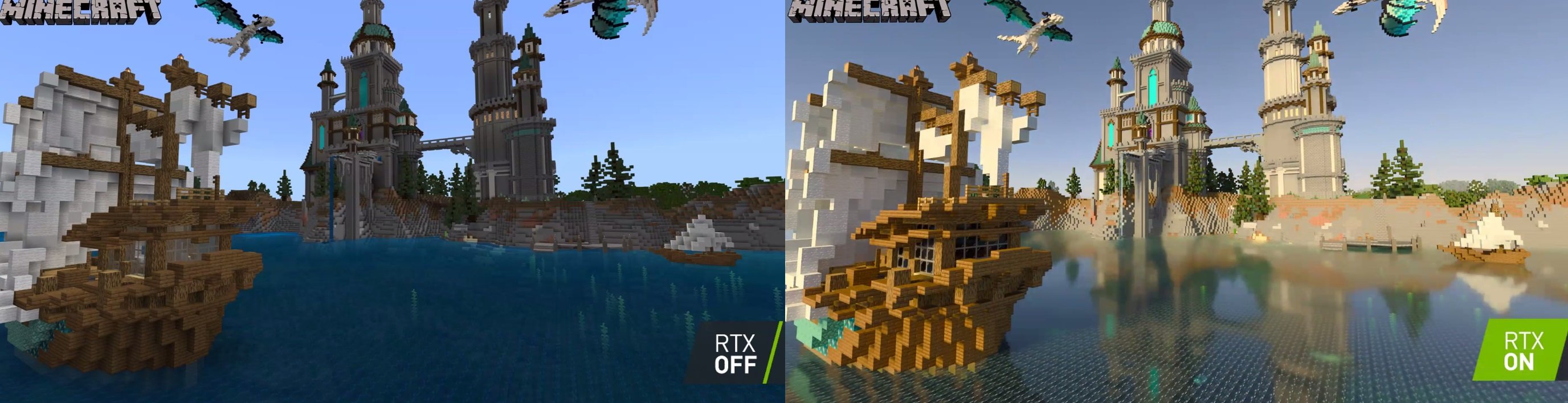Compare o visual sem RTX (esquerda) e com (direita)