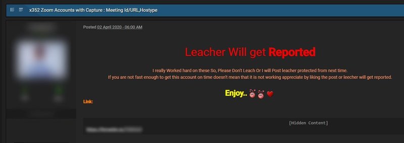 Hacker oferecendo contas do Zoom online. (Fonte: Bleeping Computer/Reprodução)
