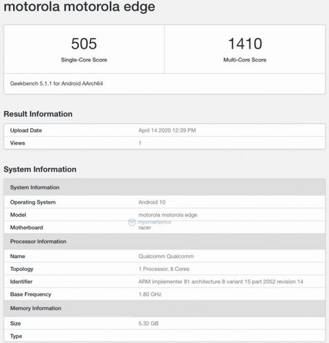 Suposta pontuação do Motorola Edge reforça rumor de processador intermediário avançado Snapdragon 765G