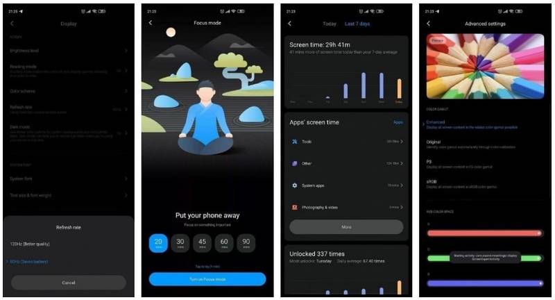 Os mesmos menus na MIUI 11 para comparação.