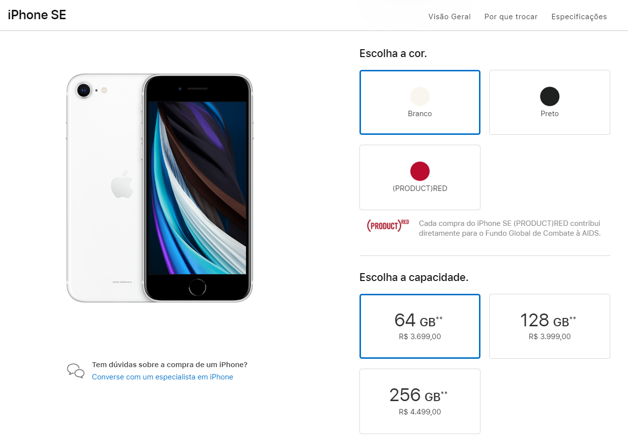 Preço iPhone SE 2020 Brasil