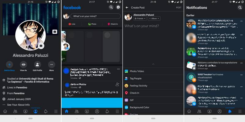 Modo escuro do Facebook no Android