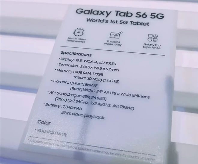 Especificações do Tab S6 5G