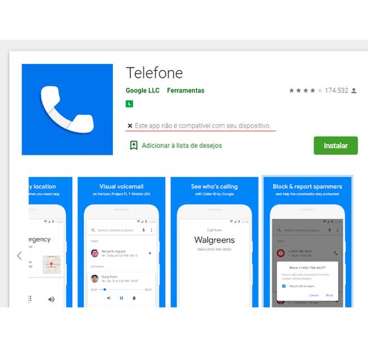 A página da Play Store online permite saber se o seu celular é compatível com o app
