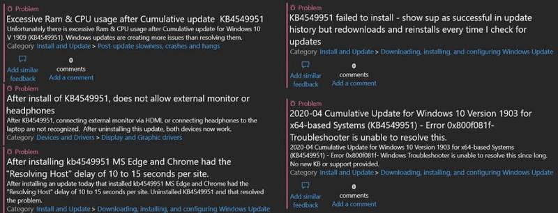 Alguns dos problemas relatados pelos usuários do Windows 10. (Fonte: Pplware/Microsoft Answers/Reprodução)