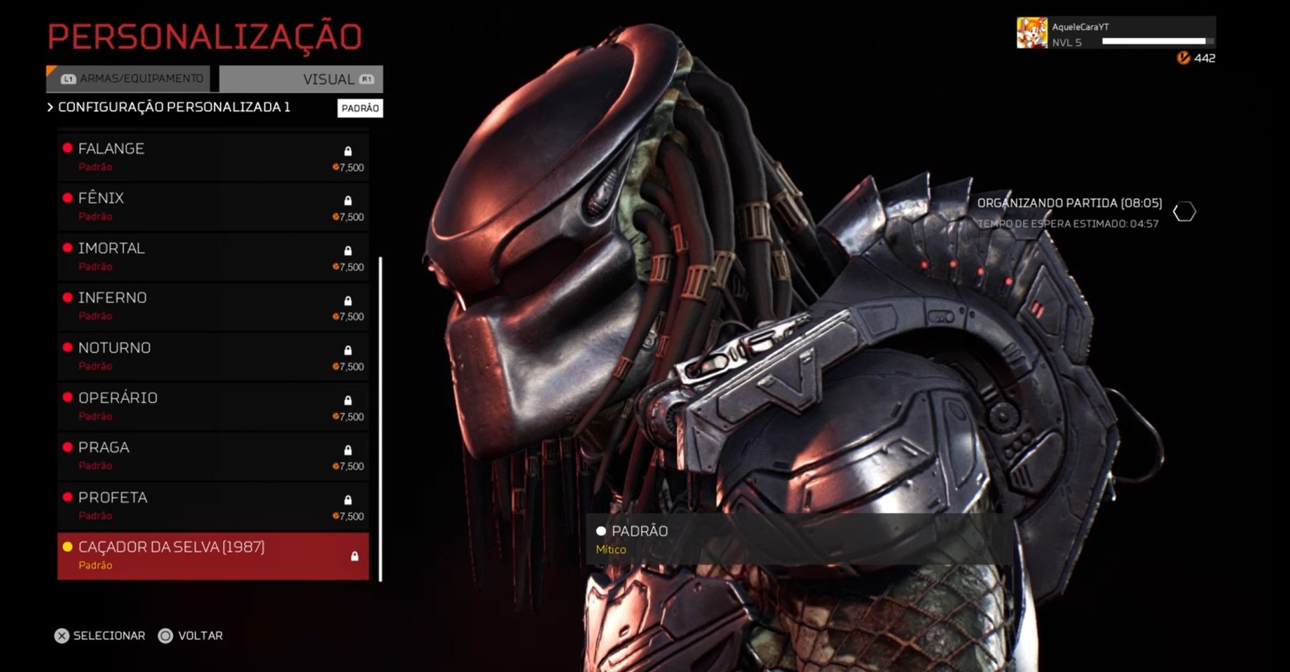 É divertido customizar seu Predador ou soldado com novas skins e acessórios