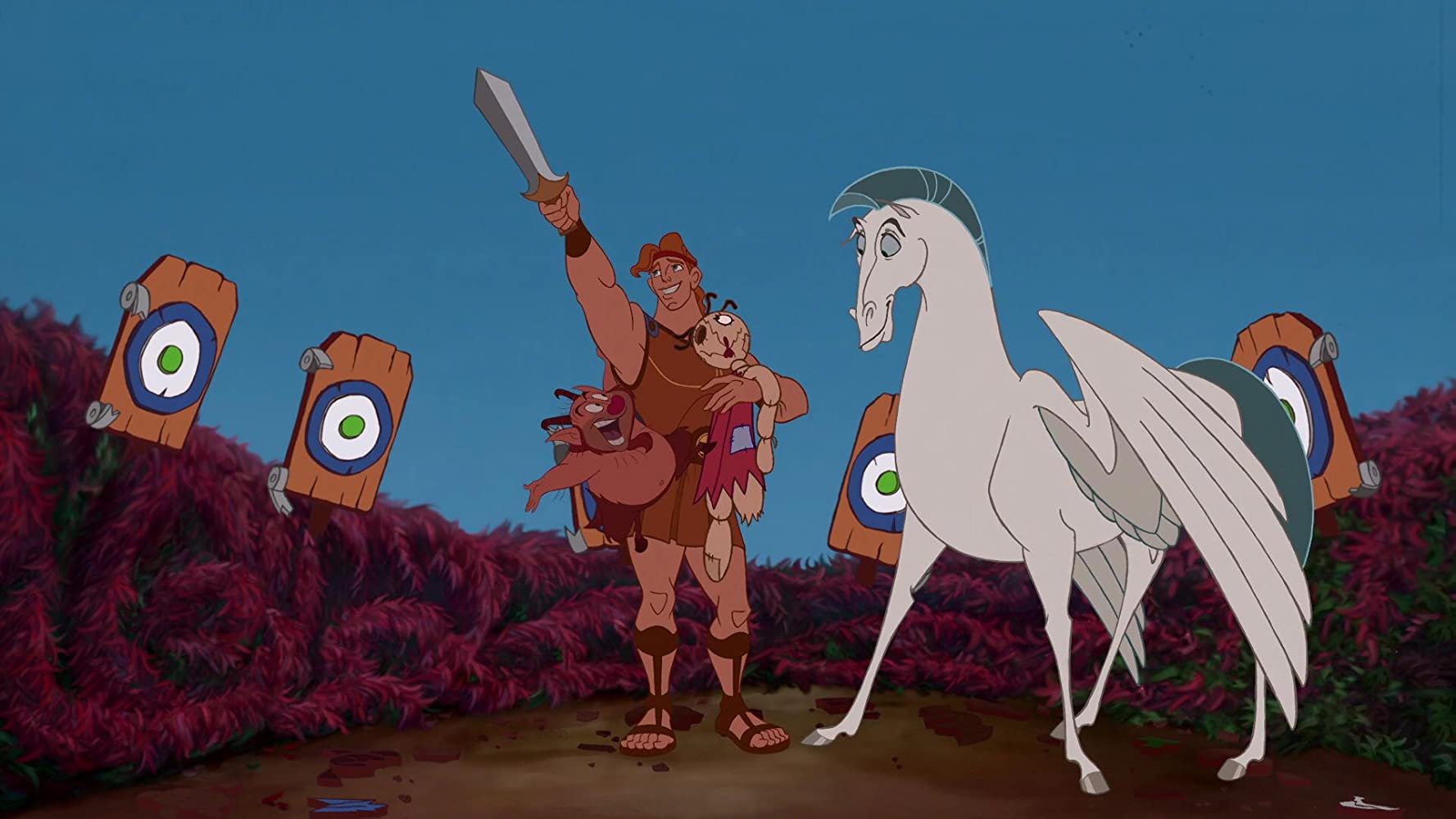 A animação de 1997 acompanhava o treinamento do jovem Hércules.