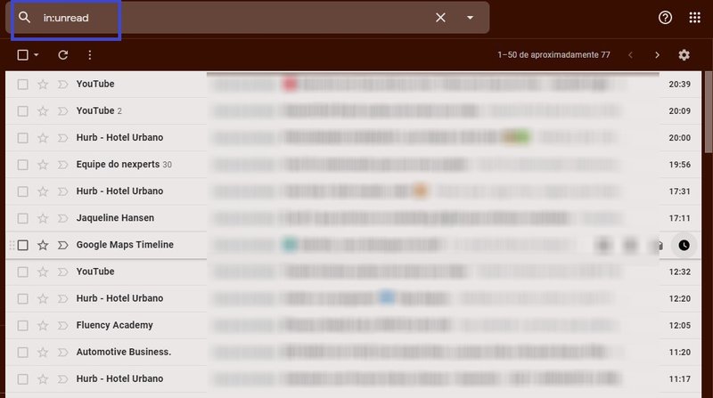 Escreva o código "in:uneread" na barra de pesquisa