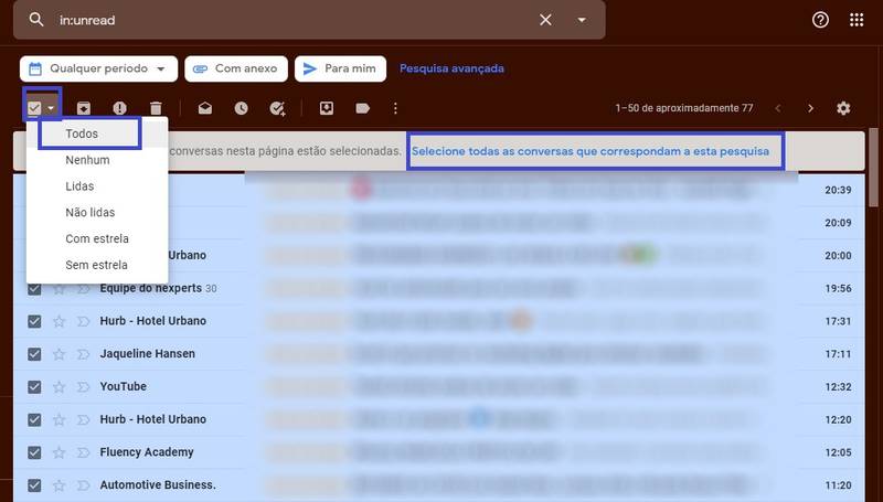 Selecione todas as mensagens de uma vez