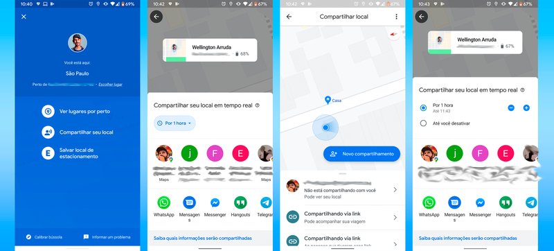 Novo visual do compartilhamento de localização em tempo real no Google Maps.
